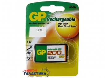 Аккумулятор GP Krona (6F22) NiMh 200 mAh 8.4V (GP20R8H-2UE1) Аккумулятор GP Krona (6F22) NiMh 200 mAh 8.4V (GP20R8H-2UE1)