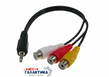 Кабель Megag Jack 3.5mm M (папа) - 3 x RCA F (мама) (4 пин) 0.3m Для видеокамер Black Кабель Megag Jack 3.5mm M (папа) - 3 x RCA F (мама) (4 пин) 0.3m Для видеокамер Black